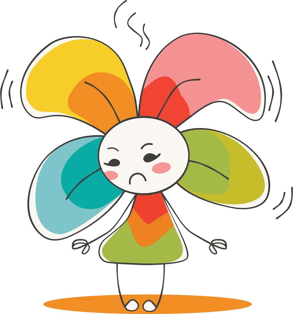 Petite Fleur défis Bien-être et développement avec Petite Fleur, mascote de l'atelier d'Alexandra, fatigue et stress des défis quotidiens
